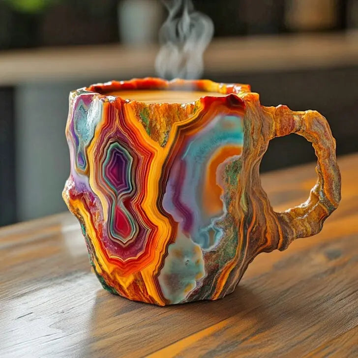 Coffee mugs with incorporated mineral crystals