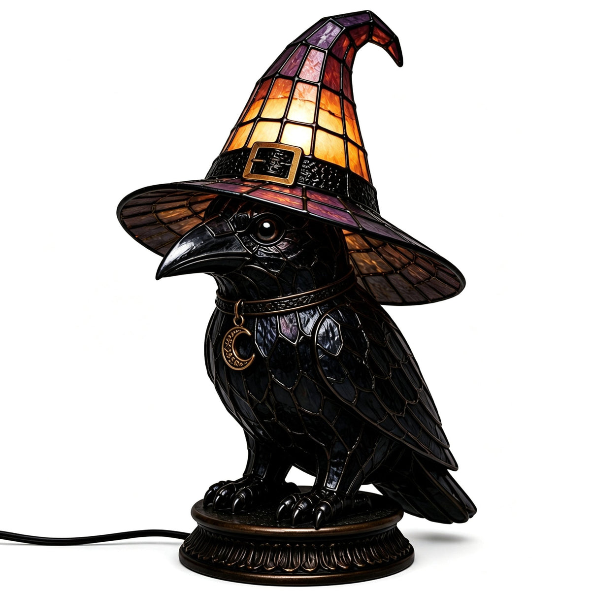 🔥Exclusive Limited Item 👍🔥49%OFF🐈 Gothic Stained Glass Witch Black Cat Table Lamp | Halloween Witch Hat Night Light Decor